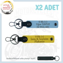 Hız Severlere Özel Süpriz, Isim Plaka ve 0 Rh (+) Kan Grubu Yazılı Deri X2 Anahtarlık, Sarı-Mavi-Syh