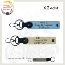 Motorcu Tarzına Uygun, Isim Plaka ve 0 Rh (-) Kan Grubu Yazılı X2 Anahtarlık Hediye, Mavi-S Kahve-Gr