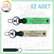 Motorcu Tarzı Plakalı & Isimli Deri X2' Li Anahtarlık,  B Rh (+) Kan Grubu Ile, S Kahve-F Yeşil-Laci