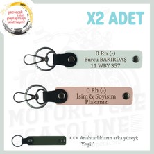 Motosiklet Severlere, Isim Plaka ve 0 Rh (-) Kan Grubu Yazılı 2'li Anahtarlık, Yavruağzı-Beyaz-Ysl