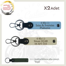 Motorcu Tarzına Uygun Isim Plaka ve 0 Rh (-) Kan Grubu Yazılı X2 Anahtarlık Hediye, Mavi-S Kahve-Ysl