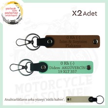 Motosiklet Severlere, Isim Plaka ve 0 Rh - Kan Grubu Yazılı, Motorcu X2 Anahtarlık, Kahve-Yeşil-Sk