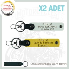Sürücülere Özel, Isim Plaka ve 0 Rh (+) Kan Grubu Yazılı Hediye X2 Set Anahtarlık , Sarı-Beyaz-Laci
