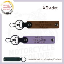 Motorcu Dostlara Hatıra, Isim Plaka ve 0 Rh (-) Kan Grubu Yazılı Özel X2 Anahtarlık, Kahve-Mor-Laci