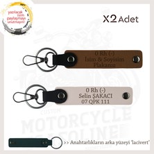 Biker Tarzına, Isim Plaka ve 0 Rh (-) Kan Grubu Yazılı Güvenli Sürüş Anahtarlığı, Kahve-Pudra-Laci