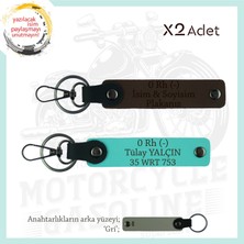 Motor Severlere Hediye, Isim Plaka ve 0 Rh (-) Kan Grubu Yazılı X2'li Anahtarlık, K Kahve-Turkuaz-Gr