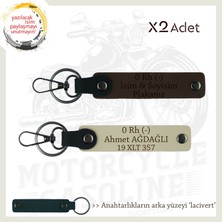 Yol Tutkunlarına Isim Plaka ve 0 Rh (-) Kan Grubu Yazılı Deri X2'li Anahtarlık, K Kahve-S Kahve-Laci