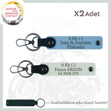 Yol Maceracılarına, Isim Plaka ve 0 Rh (-) Kan Grubu Yazılı Özel X2' Li Anahtarlık, Mavi-Beyaz-Laci