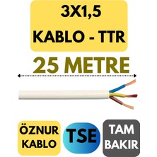 Öznur 3x1,5 Ttr Kablo Metre Seçenekli (Beyaz)