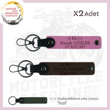 Motosiklet Aşıklarına, Isim Plaka ve 0 Rh (-) Kan Grubu Acil Durum Anahtarlığı, K Kahve-Pembe-Ysl