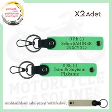 Motosiklet Tutkunlarına, Isim Plaka ve 0 (-) Kan Grubu Yazılı Acil Durum X2 Anahtarlık, F Yeşil-Sk