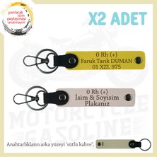 Şöförlere, Isim Plaka ve 0 Rh (+) Kan Grubu Yazılı Hediyelik Deri X2' Li Anahtarlık, Pudra-Sarı-Sk