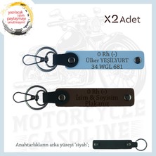 Motorcu Dostlara, Isim Plaka ve 0 Rh (-) Kan Grubu Yazılı X2' Li Anahtarlık Hediye, K Kahve-Mavi-Syh