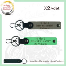 Motorcu Dostlara Hediyelik Isim Plaka, 0 - Kan Grubu Yazılı X2 Anahtarlık, Kül Gri-F Yeşil-Laci