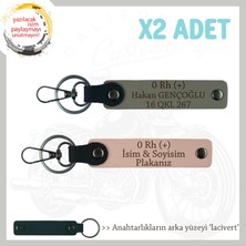 Motosiklet Maceracılarına Özel Isim Plaka ve 0 Rh (+) Yazılı 2'li Anahtarlık, Yavruağzı-Kül Gri-Laci
