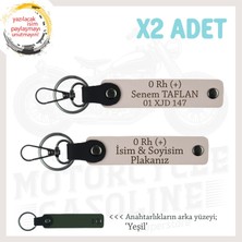Motosiklet Maceracılarına Isim Plaka ve 0 Rh (+) Kan Grubu Yazılı Deri X2 Anahtarlık Seti, Pudra-Ysl