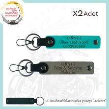 Moto Kuryeye, Isim Plaka ve 0 Rh (-) Kan Grubu, Özel Üretim 2'li Anahtarlık, Kül Gri-K Turkuaz-Laci