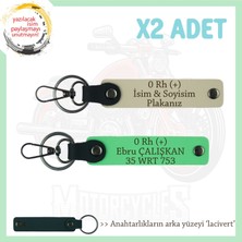 Motorcu Tarzı Plakalı & Isimli Deri X2' Li Anahtarlık,  0 Rh (+) Kan Grubu Ile, S Kahve-F Yeşil-Laci