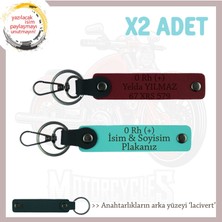 Motor Tutkunlarına Özel, Isim Plaka ve 0 Rh (+) Kan Grubu Yazılı 2'li Anahtarlık, Turkuaz-Bordo-Laci