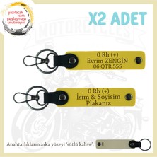 Biker Tarzına Uygun Isim Plaka, 0 Rh (+) Kan Grubu Yazılı Özel Anlamlı Hediye X2 Anahtarlık, Sarı-Sk