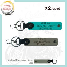 Motor Tutkunlarına Isim Plaka, 0 - Kan Grubu Yazılı Özel Üretim X2 Anahtarlık, Kül Gri-K Turkuaz-Gr