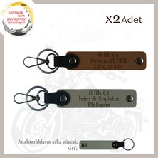 Motor Severlere, Isim Plaka ve 0 Rh (-) Kan Grubu, Özel Tasarım X2 Anahtarlık Set, Kül Gri-Kahve-Gr
