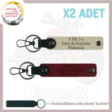Hız Tutkunlarına Özel Isim Plaka ve 0 Rh (+) Kan Grubu Yazılı Deri X2 Anahtarlık, S Kahve-Bordo-Laci