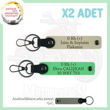 Motorcu Tarzı Plakalı & Isimli Deri X2' Li Anahtarlık,  0 Rh (+) Kan Grubu Ile, S Kahve-F Yeşil-Gr