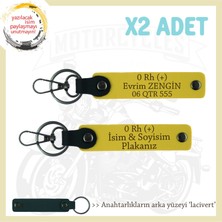 Motorcu Tarzı, Isim Plaka ve 0 Rh (+) Kan Grubu Yazılı Özel Anlamlı Hediye X2 Anahtarlık, Sarı-Laci