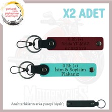 Motor Tutkunlarına Özel Isim Plaka, 0+ Kan Grubu Yazılı Özel Üretim X2 Anahtarlık, Turkuaz-Bordo-Syh