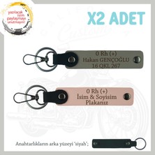 Motosiklet Maceracılarına, Isim Plaka ve 0 Rh (+) Kan Grubu X2 Anahtarlık, Yavruağzı-Kül Gri-Syh