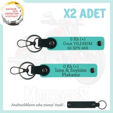 Motor Plakan ve Ismin Anahtarlığında! Isim Plaka ve 0 Rh (+) Kan Grubu 2'li Anahtarlık, Turkuaz-Syh