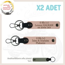 Sürücülere Özel Isim Plaka ve 0 Rh (+) Kan Grubu Yazılı Hediye, Deri X2 Anahtarlık Set, Yavruağzı-Gr