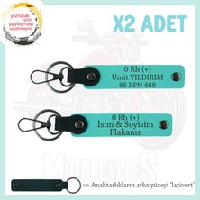 Motor Plakan ve Ismin Anahtarlığında! Isim Plaka ve 0 Rh (+) Kan Grubu X2 Anahtarlık, Turkuaz-Laci