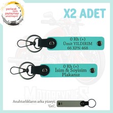 Motor Plakan, Ismin Anahtarlığında! Isim Plaka, 0 Rh (+) Kan Grubu Yazılı X2 Anahtarlık, Turkuaz-Gr