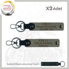 Motokuryelere Özel Üretim, Isim Plaka ve 0 Rh (-) Kan Grubu Yazılı X2' Li Anahtarlık, Kül Gri-Syh