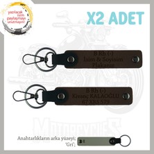 Biker Tarzına Özel, Isim Plaka ve B Rh (-) Kan Grubu Yazılı Hediye X2 Anahtarlık Takım, K Kahve-Gr