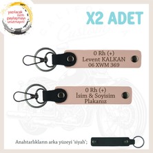 Kişiselleştirilebilir Isim Plaka ve 0 Rh (+) Kan Grubu Yazılı 2'li Anahtarlık Hediye, Yavruağzı-Syh