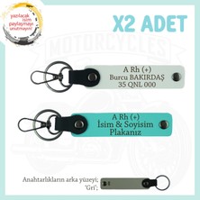 Motor Severlere, Isim Plaka ve A Rh (+) Kan Grubu Yazılı X2 Anahtarlık, Hediyelik, Beyaz-Turkuaz-Gr