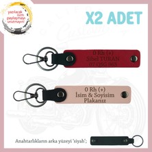 Babalar Için Özel, Isim Plaka ve 0 Rh (+) Kan Grubu Yazılı Deri X2 Anahtarlık, Yavruağzı-Kırmızı-Syh