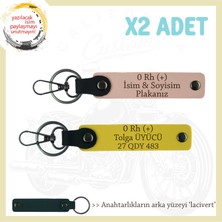 Motorcu Dostlara, Isim Plaka ve 0 Rh (+) Kan Grubu Yazılı 2'li Anahtarlıkset, Yavruağzı-Sarı-Laci