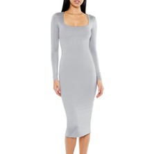 F21 Kare Yaka Midi Elbise