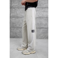 Krem Ynzay-3 Yazılı Baggy Eşofman Altı