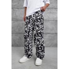 Siyah Kamuflaj Desenli Paça Büzgülü Baggy Eşofman Altı