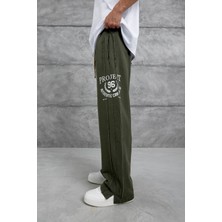 Haki Yıkamalı Detaylı Project Yazılı Eşofman Altı