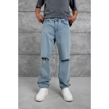 Mavi Cth Yırtık Detaylı Baggy Jean