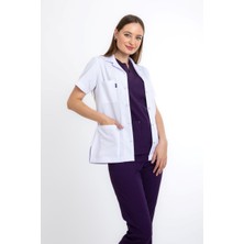 Uçak Medikal Beyaz Ceket Boy Kısa Kol Klasik Yaka Doktor Önlüğü