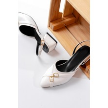 Divolya Gabriel Leopar Taba Çapraz Tokalı (4 cm Topuklu) Sivri Burun Babet Ayakkabı