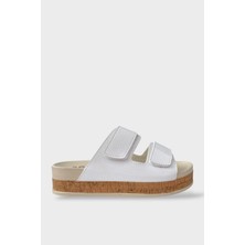 Liger Kadın Günlük Terlik Kalın Taban Çift Bant Cırtlı Rahat Şık Yazlık Ev Plaj Tatil Terliği BEYAZ