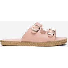 Liger Kadın Çift Bant Ayarlanabilr Tokalı Terlik PUDRA